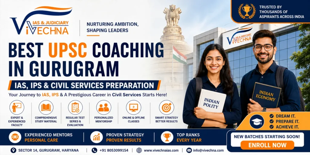 Best IAS Coaching in Gurugram 2027 – UPSC, IPS & Civil Services Preparation at Vivechna IAS & Judiciary Academy.